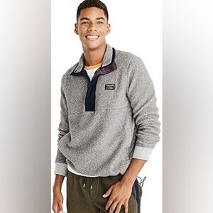 Abercrombie & Fitch Men’s 1/4 Zip, Snap Fleece Sweater, Sz XS, Gray, Navy Blue